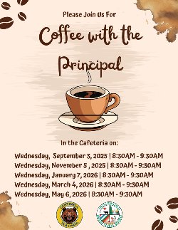 Coffee With The Principal 2025-2026 Dates in English.